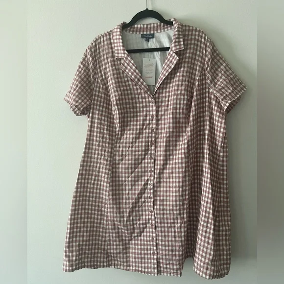 light brown gingham dress Auralee Airy Light Cotton Check Strapless Dress Brown Gingham Check –  Neighbour main image 1